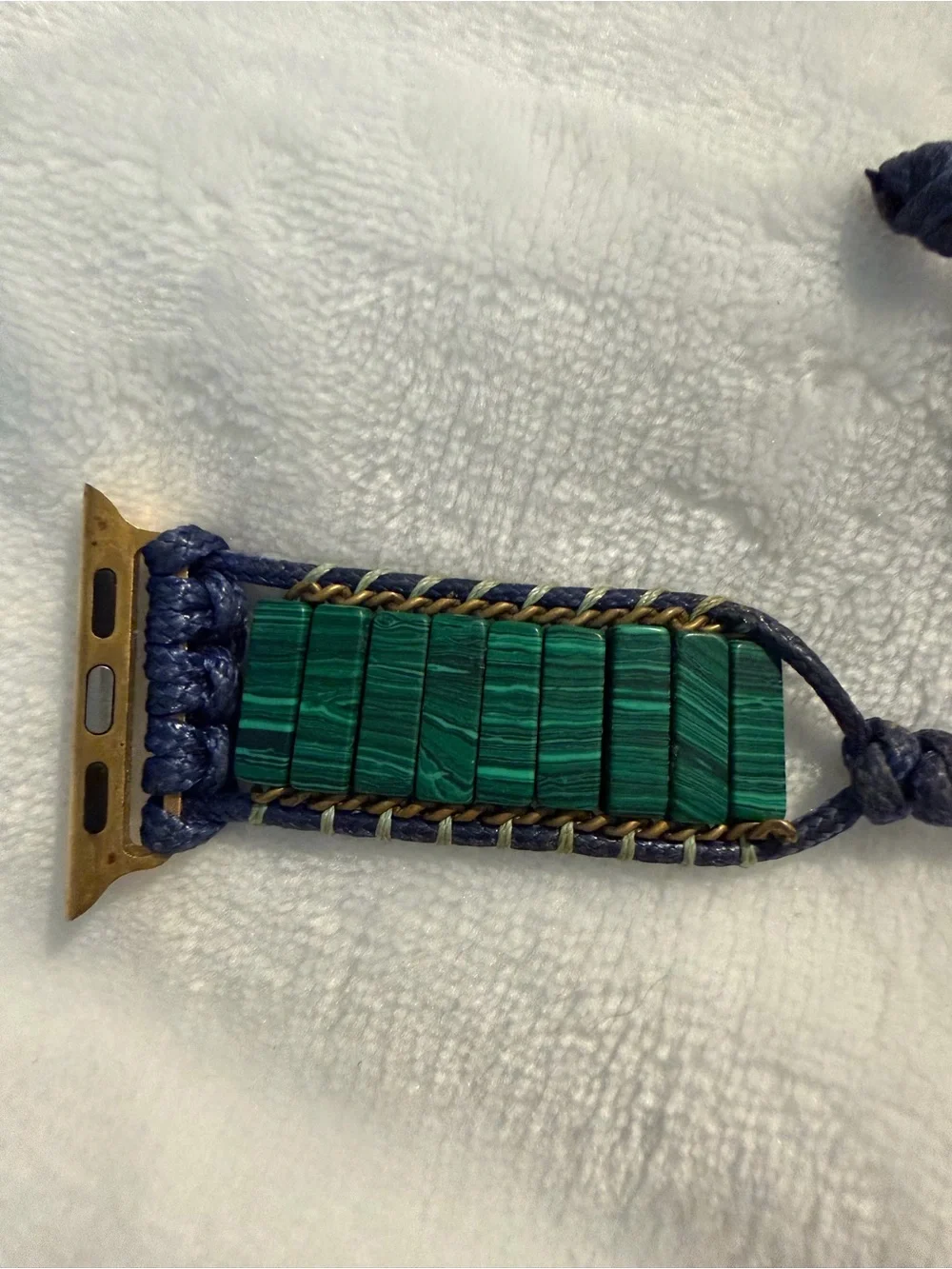 Cape Diablo Green and Navy Beaded Cord Bracelet with Gold Chain Trim